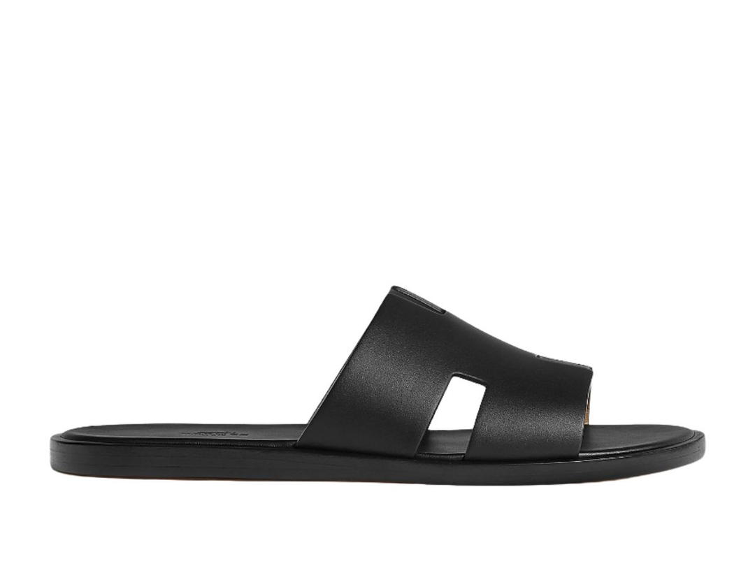 Hermes Hermes Izmir Sandal In Calfskin With Iconic H Cut-Out And Raw-Edged Detail Noir