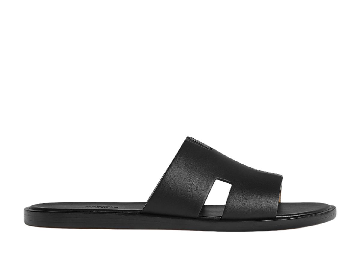 Hermes Hermes Izmir Sandal In Calfskin With Iconic H Cut-Out And Raw-Edged Detail Noir