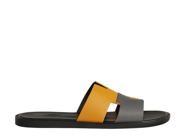 Hermes Hermes Izmir Sandal In Calfskin With Straight Cut Edges And Iconic H Cut-Out Jaune Topaze-Gris Osmium - view 1