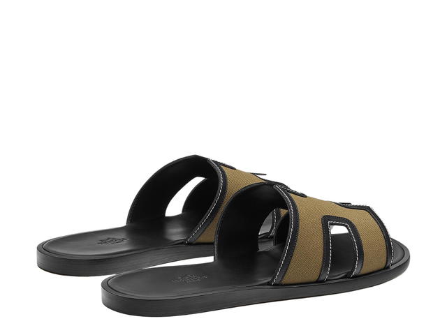 Hermes Hermes Izmir Sandal In Cotton Canvas And Calfskin With Iconic H Cut-Out Kaki-Noir - view 2
