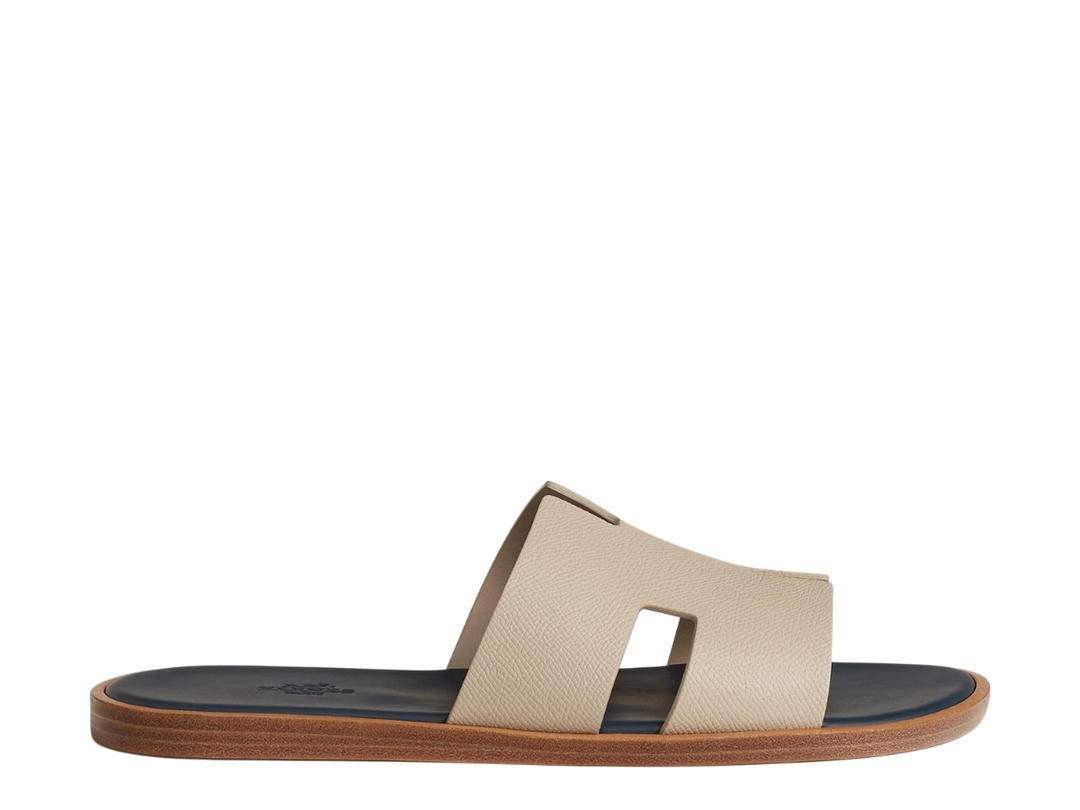 Hermes Hermes Izmir Sandal In Epsom Calfskin With Iconic H Cut-Out Blanc Gomme-Bleu Celeste