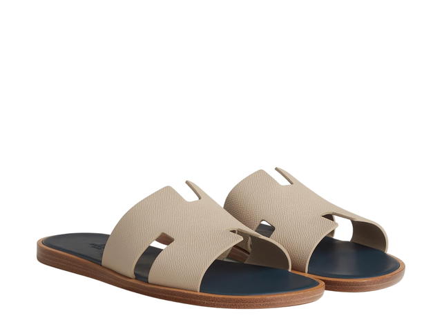 Hermes Hermes Izmir Sandal In Epsom Calfskin With Iconic H Cut-Out Blanc Gomme-Bleu Celeste - view 2