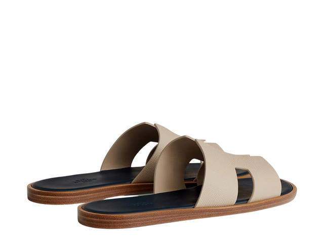 Hermes Hermes Izmir Sandal In Epsom Calfskin With Iconic H Cut-Out Blanc Gomme-Bleu Celeste - view 3