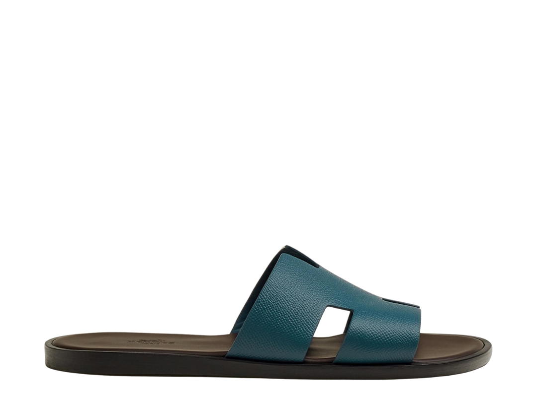 Hermes Hermes Izmir Sandal In Epsom Calfskin With Iconic H Cut-Out Bleu Canard-Marron Ebene