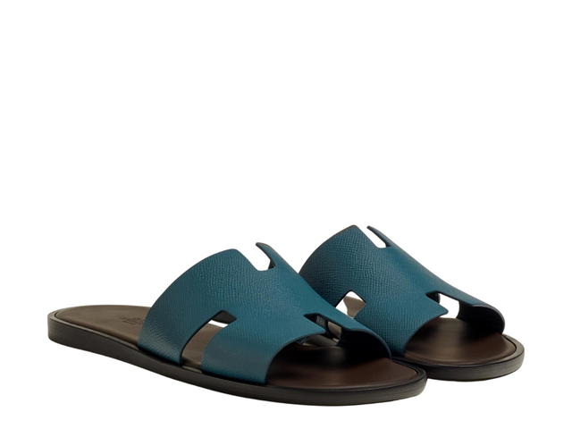 Hermes Hermes Izmir Sandal In Epsom Calfskin With Iconic H Cut-Out Bleu Canard-Marron Ebene - view 2
