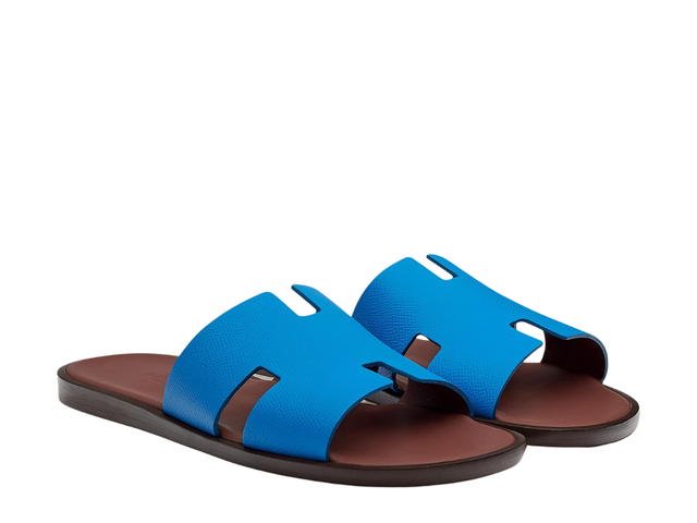 Hermes Hermes Izmir Sandal In Epsom Calfskin With Iconic H Cut-Out Bleu Santorin-Brun Acajou - view 1
