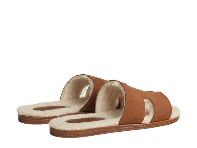Hermes Hermes Izmir Sandal In Suede Goatskin And Woolskin With Iconic H Cut-Out Marron Teck-Écru - view 3