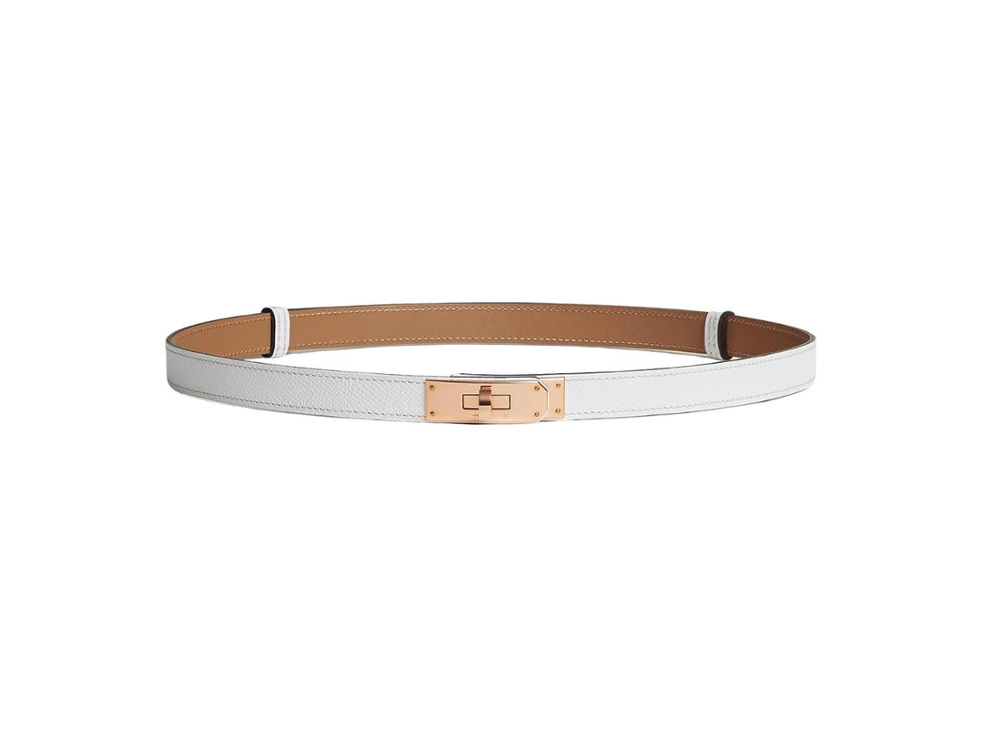 Hermes Hermes Kelly 18 Belt In Epsom Calfskin With Rose Gold-Plated Kelly Buckle Blanc