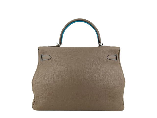 Hermes Hermes Kelly 35 Bag In Etoupe Calfskin With Palldadium Hardware Etoupe-Bleu Azteque - view 2