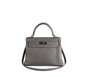 Hermes Kelly Bag 28 Clemence Leather Etain