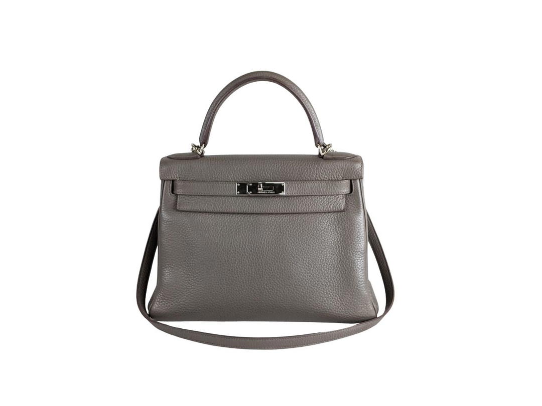 Hermes Hermes Kelly Bag 28 Clemence Leather Etain