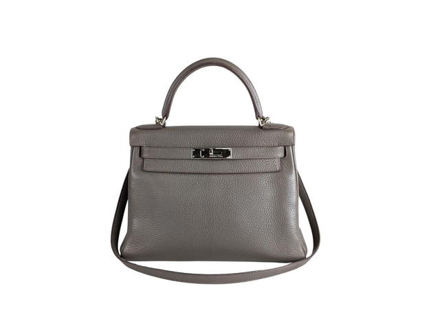Hermes Hermes Kelly Bag 28 Clemence Leather Etain - view 1