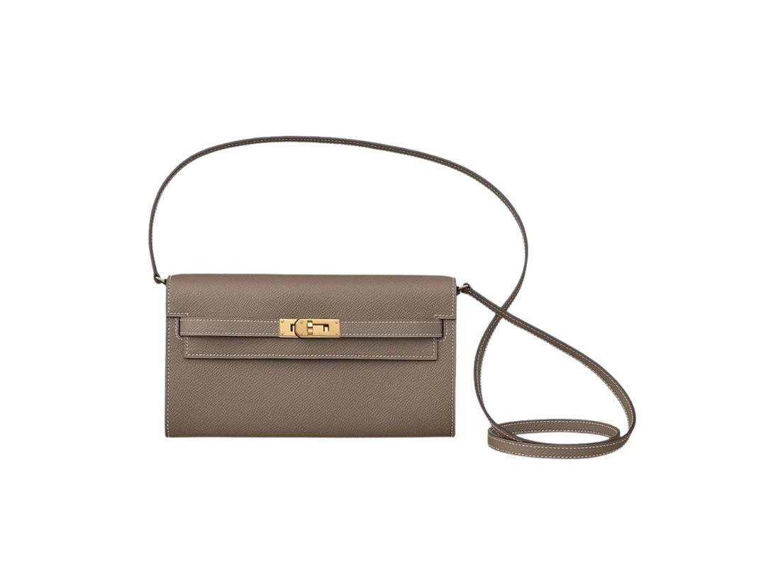 Hermes Hermes Kelly Classic To Go Wallet In Epsom Calfskin Leather With Gold-Plated Kelly Closure Etoupe