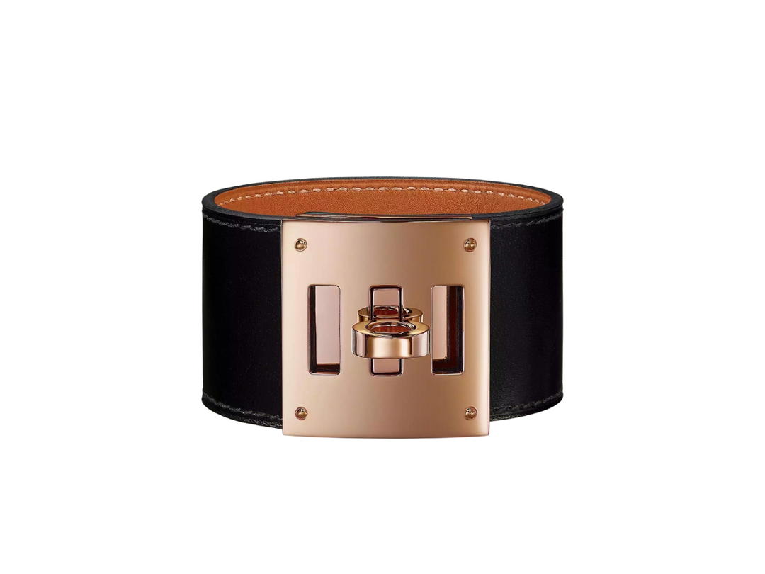 Hermes Hermes Kelly Dog Bracelet In Box Calfskin With Rose Gold Plated Kelly Closure Noir