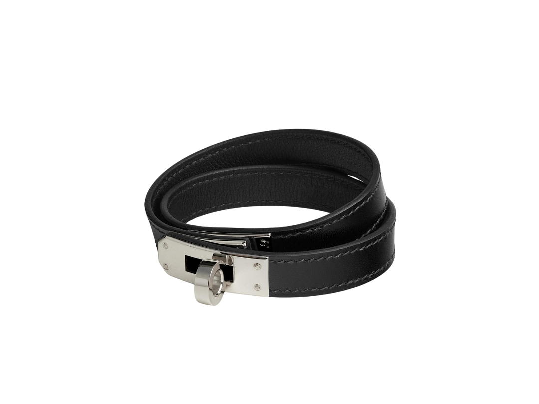 Hermes Hermes Kelly Double Tour Bracelet In Box And Swift Calfskin With Palladium-Plated Kelly Closure Noir