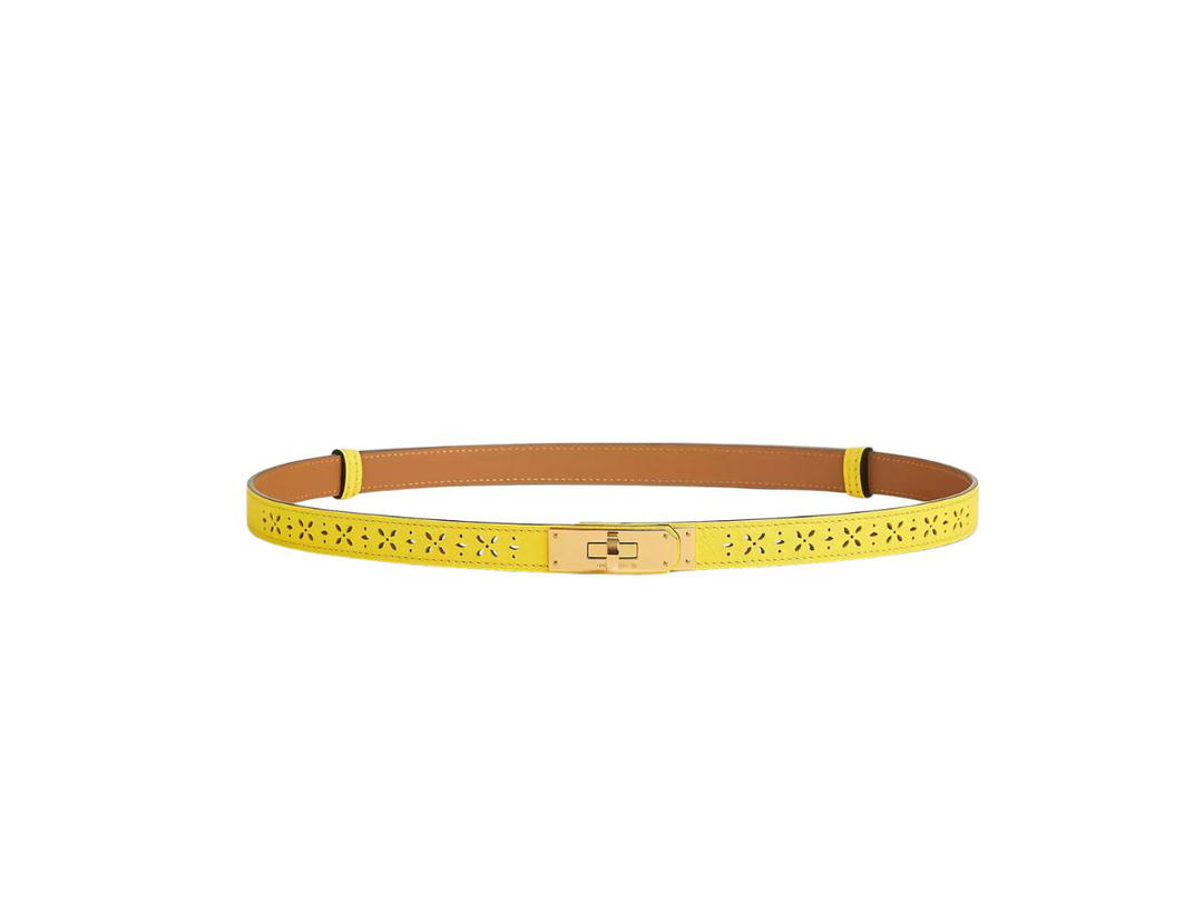 Hermes Hermes Kelly Garden Party 18 Belt In Perforated Epsom Calfskin With Gold Plated Kelly Buckle Jaune Citron