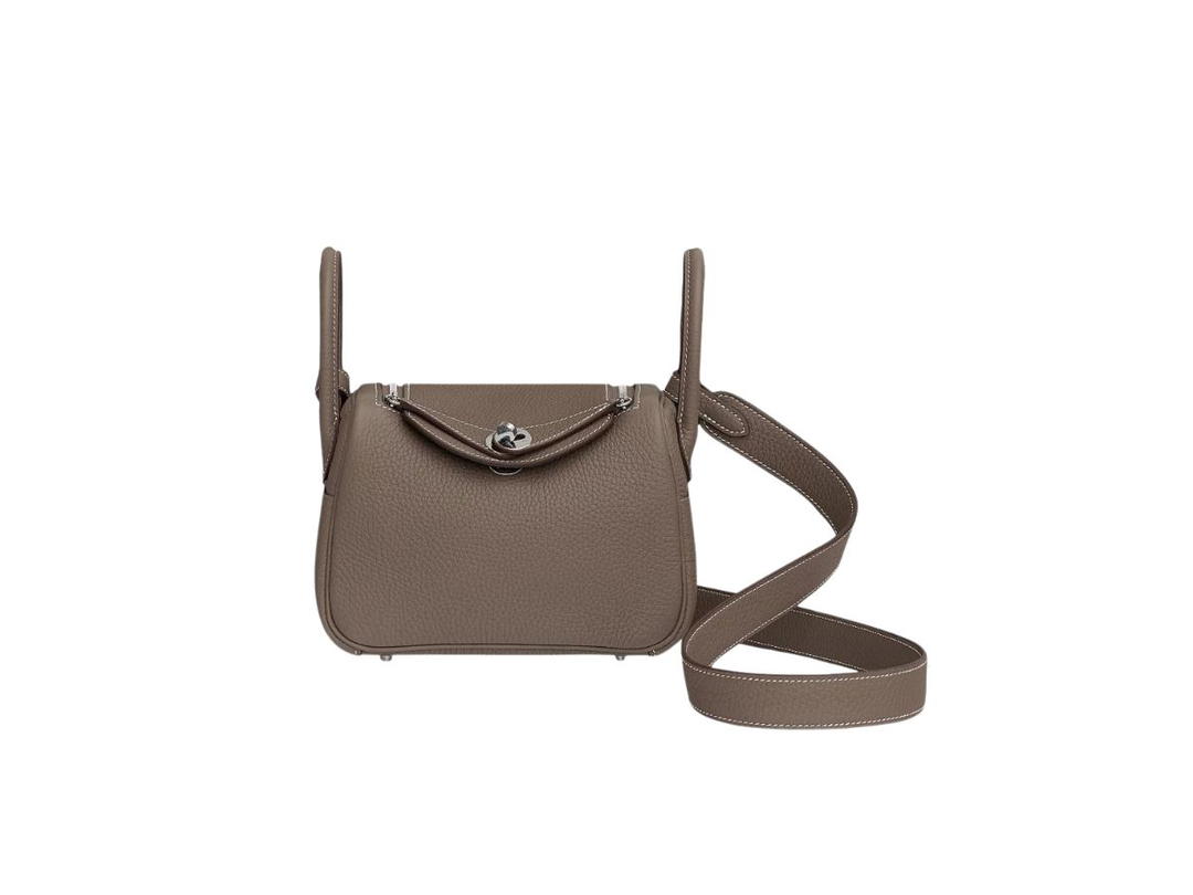Hermes Hermes Lindy Mini Bag In Clemence With Palladium Plated Etoupe