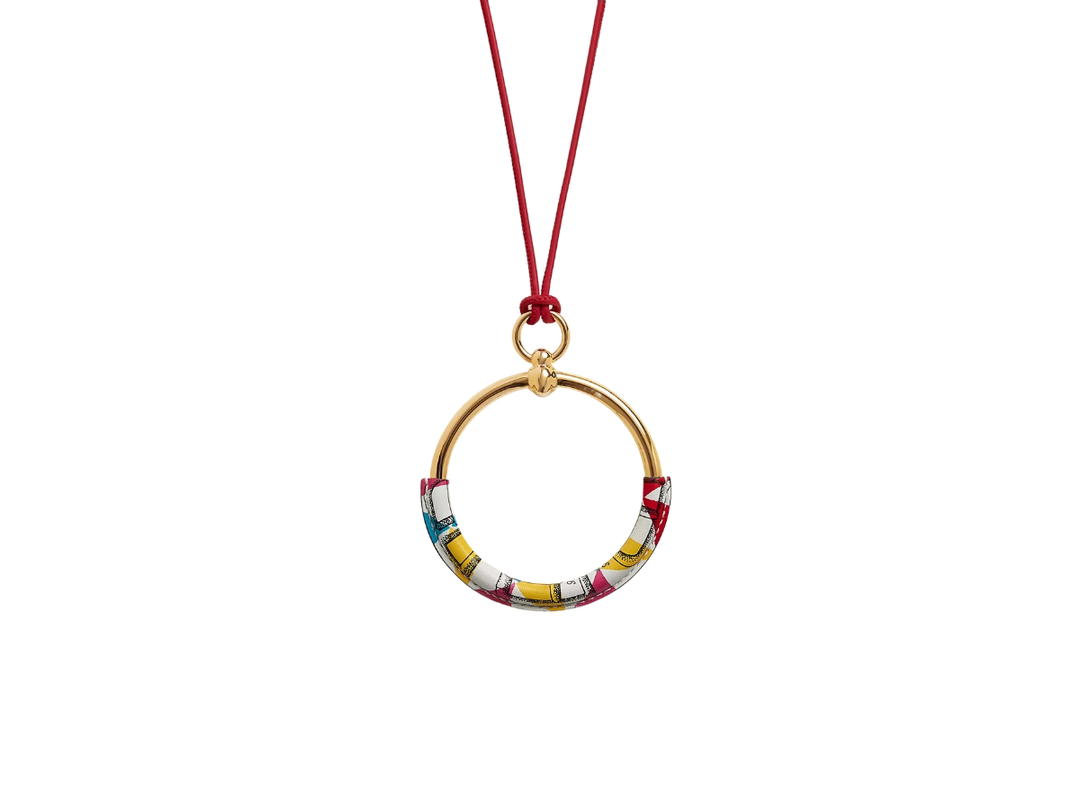 Hermes Hermes Loop Pendant In Metal And Manufacture de Boucleries Printed Swift Calfskin With Gold-Plated Hardware Multicolore