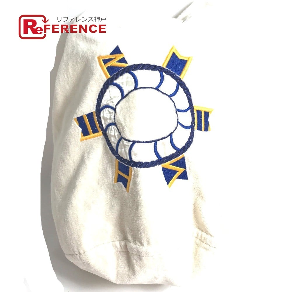 Hermes HERMES Marine pattern purse pile bag Shoulder Bag cotton White/blue