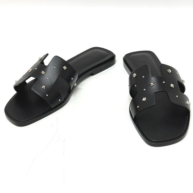 Hermes HERMES Meador Oran Flat Apparel Shoes Sandals Leather / Wood Black Unused - view 2