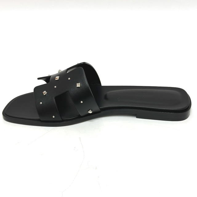 Hermes HERMES Meador Oran Flat Apparel Shoes Sandals Leather / Wood Black Unused - view 3