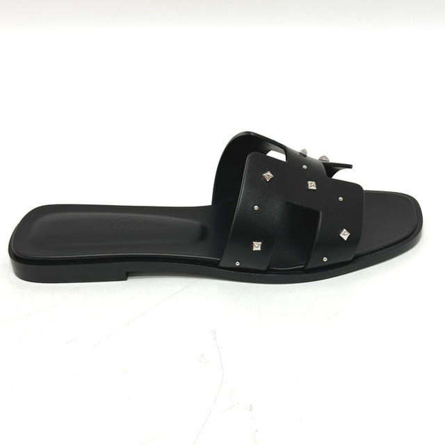 Hermes HERMES Meador Oran Flat Apparel Shoes Sandals Leather / Wood Black Unused - view 4