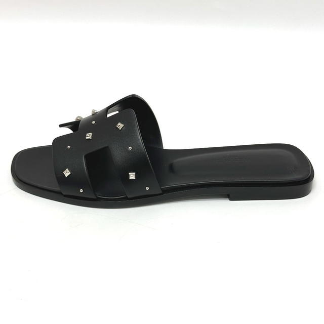 Hermes HERMES Meador Oran Flat Apparel Shoes Sandals Leather / Wood Black Unused - view 5