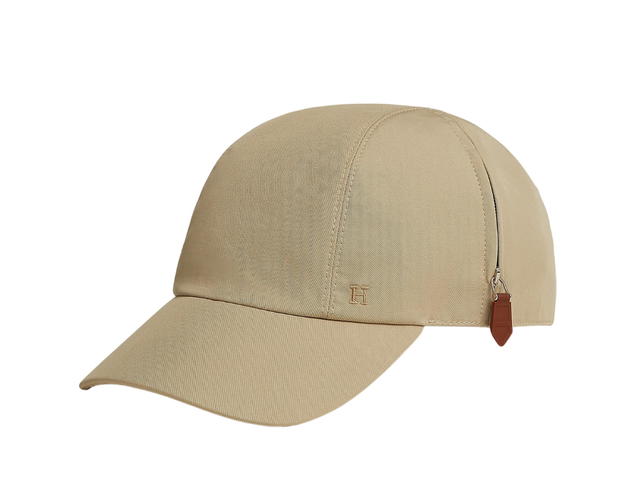 Hermes Hermes Miles Zip Cap In Water-Repellent Cotton Gabardine H Droit Embroidery With brushed palladium-plated Clou de Selle details Creme - view 1