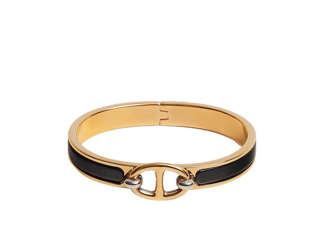 Hermes Hermes Mini Clic Chaine D'ancre Bracelet In Plain Enamel With Gold-Plated Hardware Noir