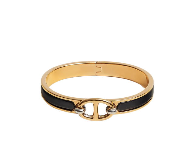 Hermes Hermes Mini Clic Chaine D'ancre Bracelet In Plain Enamel With Gold-Plated Hardware Noir - view 1