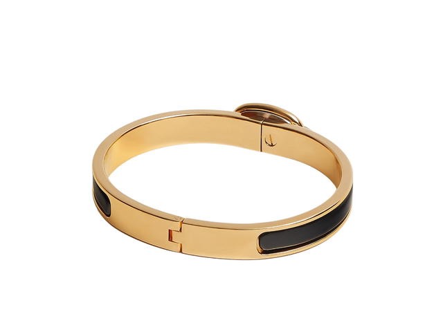 Hermes Hermes Mini Clic Chaine D'ancre Bracelet In Plain Enamel With Gold-Plated Hardware Noir - view 2