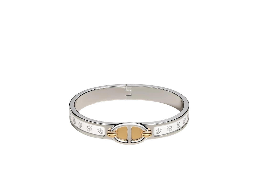 Hermes Hermes Mini Clic Chaine d'Ancre Bracelet In Chaine d'Ancre Printed Enamel With Palladium-Plated Hardware Blanc Platine-Blanc