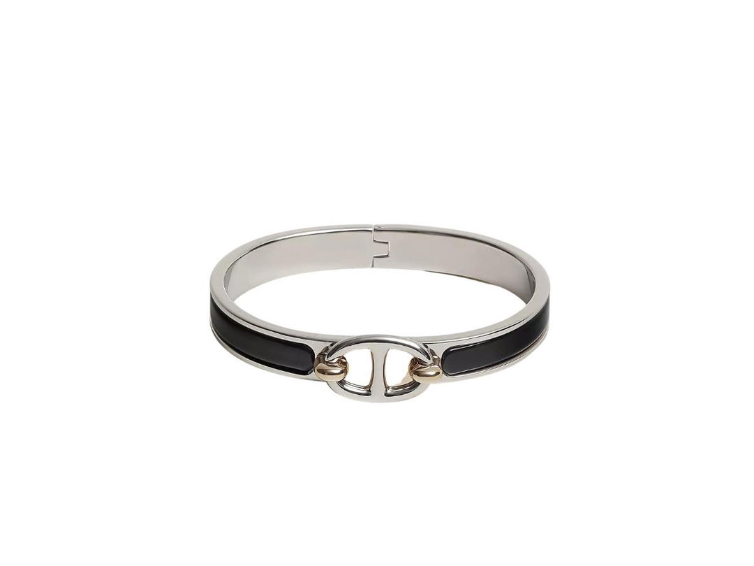 Hermes Hermes Mini Clic Chaine D'Ancre Bracelet In Plain Enamel With Palladium-Plated Hardware Noir