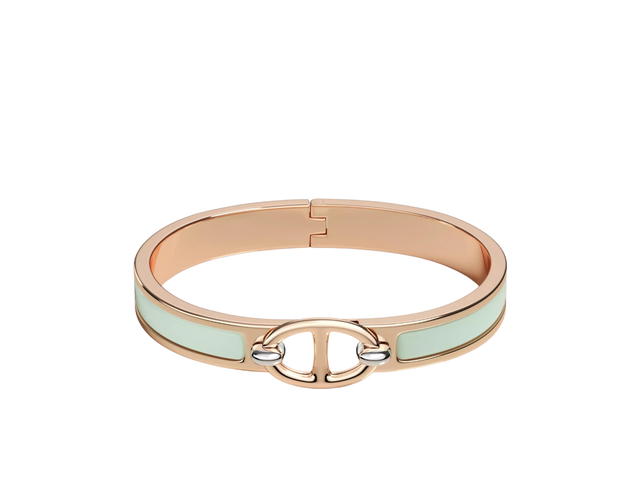 Hermes Hermes Mini Clic Chaine d’Ancre Bracelet In Plain Enamel With Rose Gold-Plated Hardware Vert Fizz - view 1