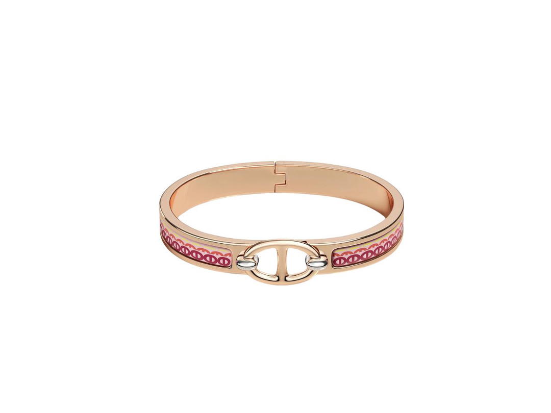 Hermes Hermes Mini Clic Chaine D'ancre Bracelet In Printed Enamel With Rose Gold-Plated Hardware Ultra Pink