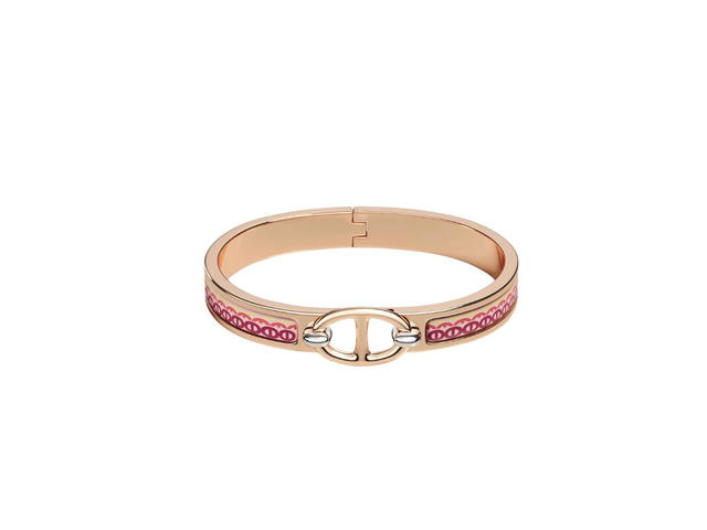 Hermes Hermes Mini Clic Chaine D'ancre Bracelet In Printed Enamel With Rose Gold-Plated Hardware Ultra Pink - view 1