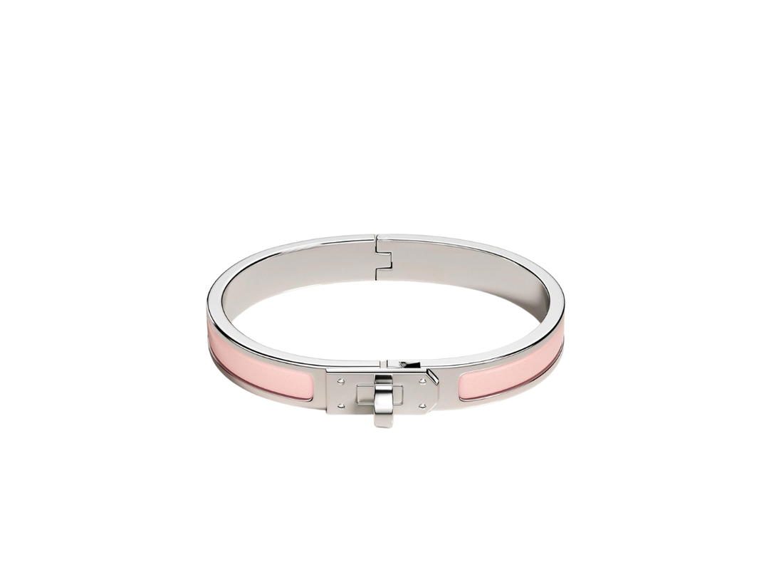 Hermes Hermes Mini Clic Kelly Bracelet In Enamel With Palladium Plated Metalic Finish Rose Candeur
