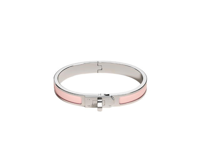 Hermes Hermes Mini Clic Kelly Bracelet In Enamel With Palladium Plated Metalic Finish Rose Candeur - view 1