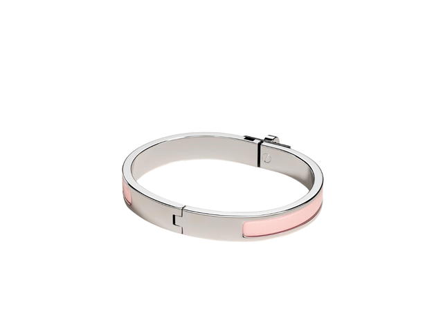 Hermes Hermes Mini Clic Kelly Bracelet In Enamel With Palladium Plated Metalic Finish Rose Candeur - view 2