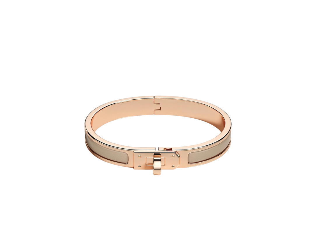 Hermes Hermes Mini Clic Kelly Bracelet In Enamel With Rose Gold Plated Metalic Finish Marron Glacé