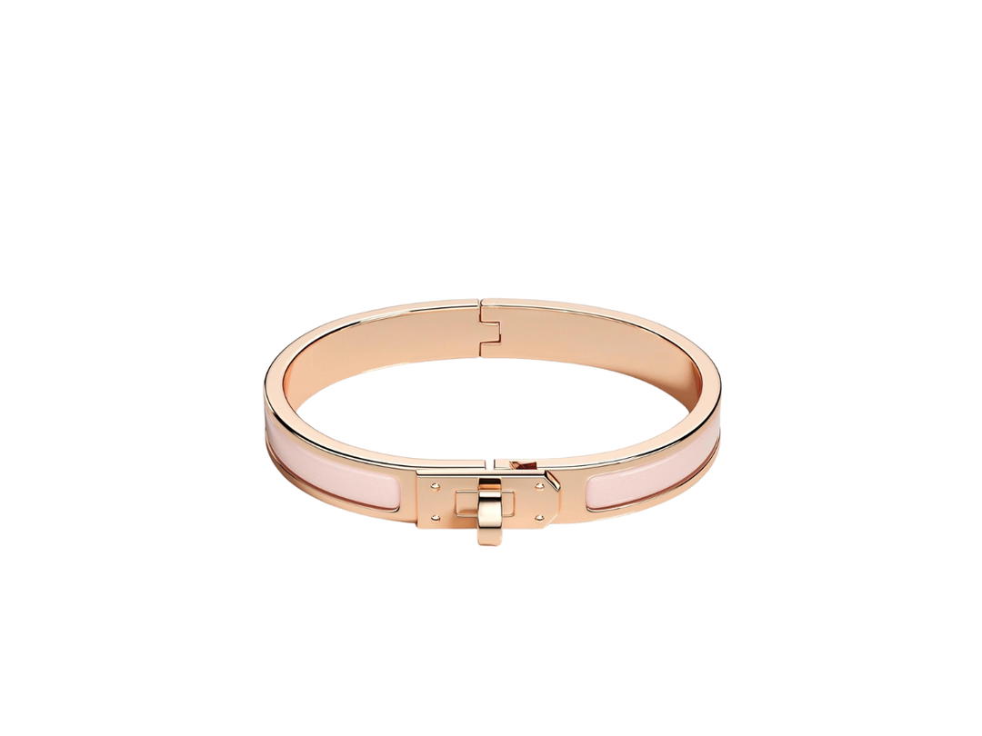 Hermes Hermes Mini Clic Kelly Bracelet In Enamel With Rose Gold Plated Metalic Finish Rose Candeur