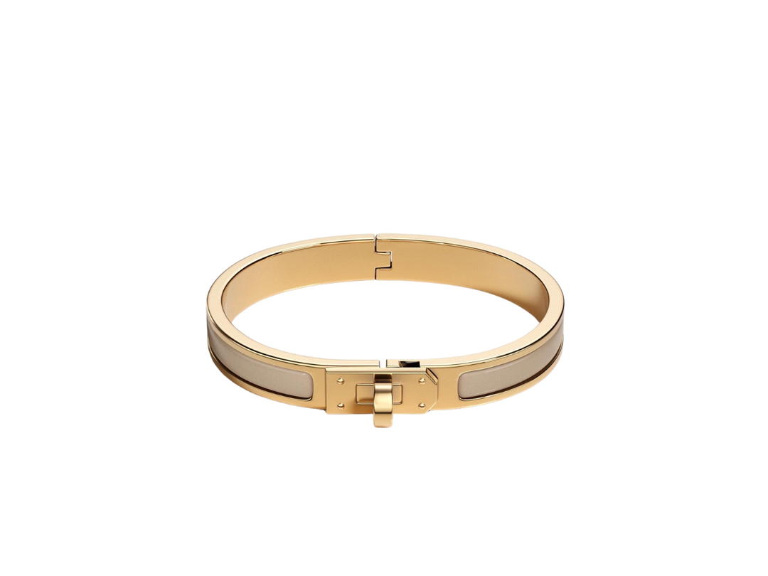 Hermes Hermes Mini Clic Kelly Bracelet In Enamel With Yellow Gold Plated Metalic Finish Marron Glacé