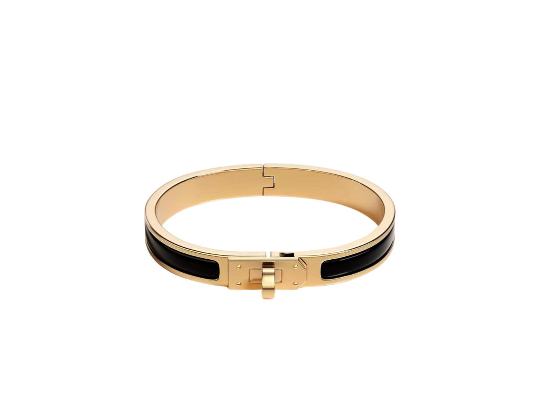 Hermes Hermes Mini Clic Kelly Bracelet In Enamel With Yellow Gold Plated Metalic Finish Noir
