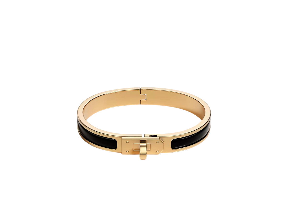 Hermes Hermes Mini Clic Kelly Bracelet In Enamel With Yellow Gold Plated Metalic Finish Noir