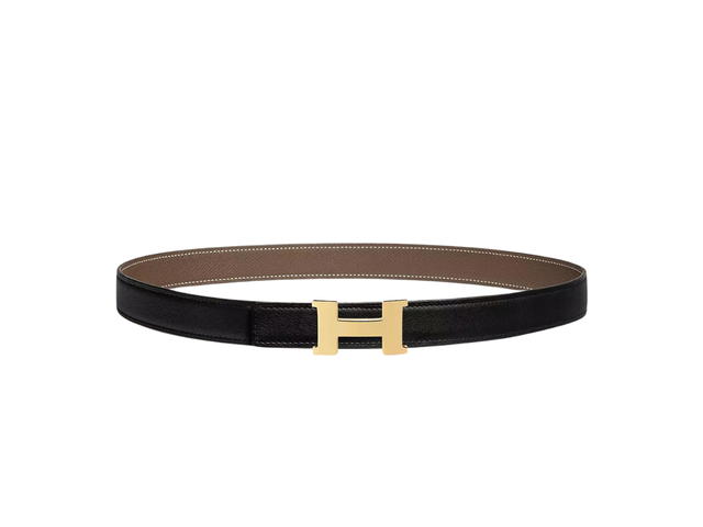 Hermes Hermes Mini Constance Belt Buckle & Reversible Leather Strap 24 MM In Swift And Epsom Calfskin With Gold Plated Metal Noir-Étoupe - view 1