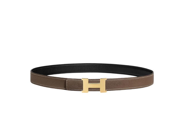 Hermes Hermes Mini Constance Belt Buckle & Reversible Leather Strap 24 MM In Swift And Epsom Calfskin With Gold Plated Metal Noir-Étoupe - view 2