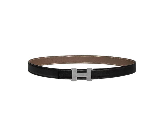 Hermes Hermes Mini Constance Guillochee Belt Buckle & Reversible Leather Strap 24 MM In Palladium-Plated Metal Noir-Étoupe - view 1