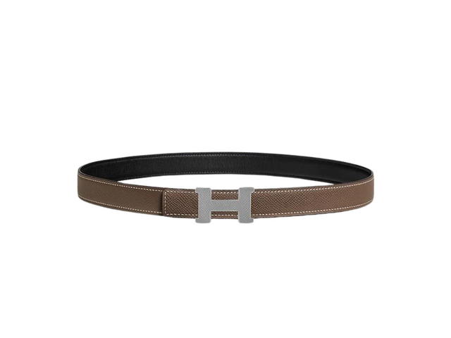 Hermes Hermes Mini Constance Guillochee Belt Buckle & Reversible Leather Strap 24 MM In Palladium-Plated Metal Noir-Étoupe - view 2