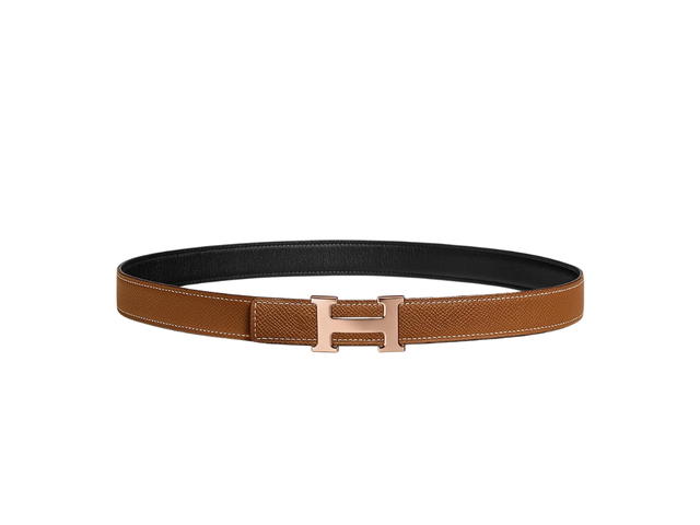 Hermes Hermes Mini H Belt Buckle & Reversible Leather Strap 24 MM In Swift And Epsom Calfskin With Rose Gold Plated Metal Noir-Gold - view 2
