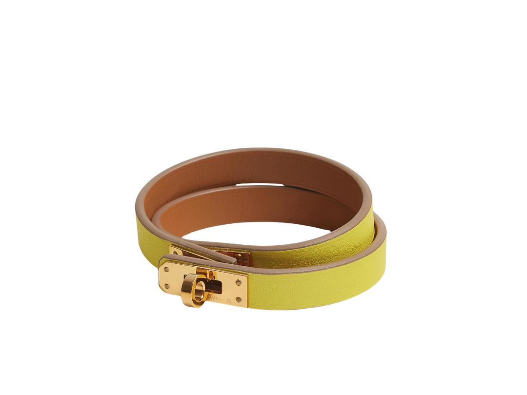 Hermes Hermes Mini Kelly Double Tour Bracelet In Swift Calfskin With Gold-Plated Mini Kelly Closure Lime